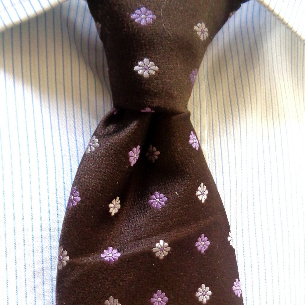 NAPOLI 100% SILK TIE Floral BROWN MADE IN ITALY
